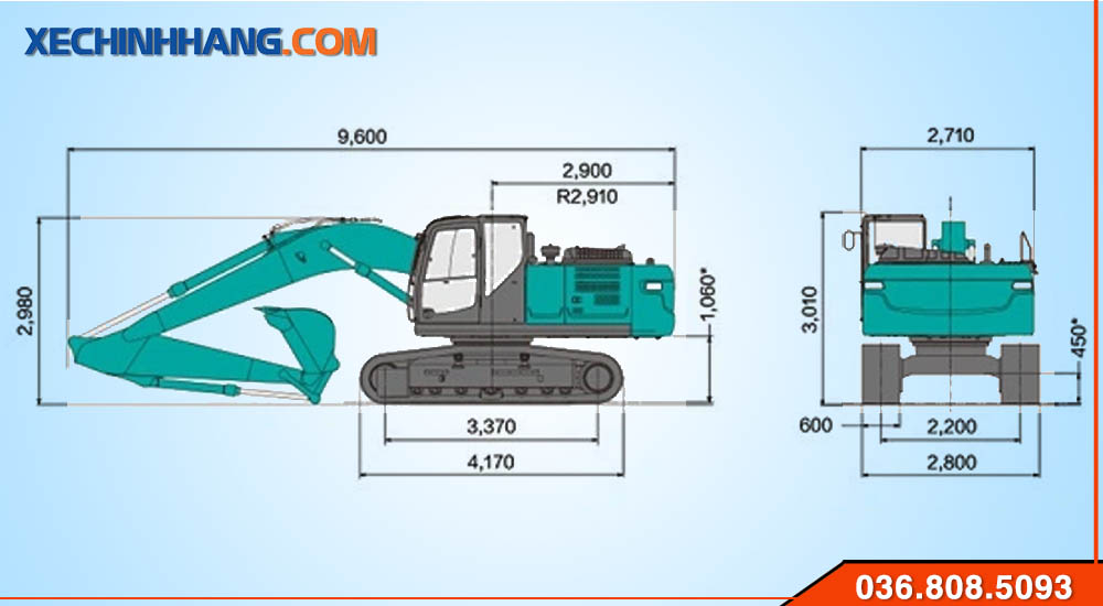 Kích thước Máy xúc Kobelco 200-8