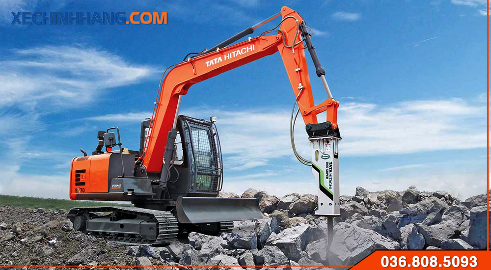 Máy xúc Hitachi 70 kèm búa máy