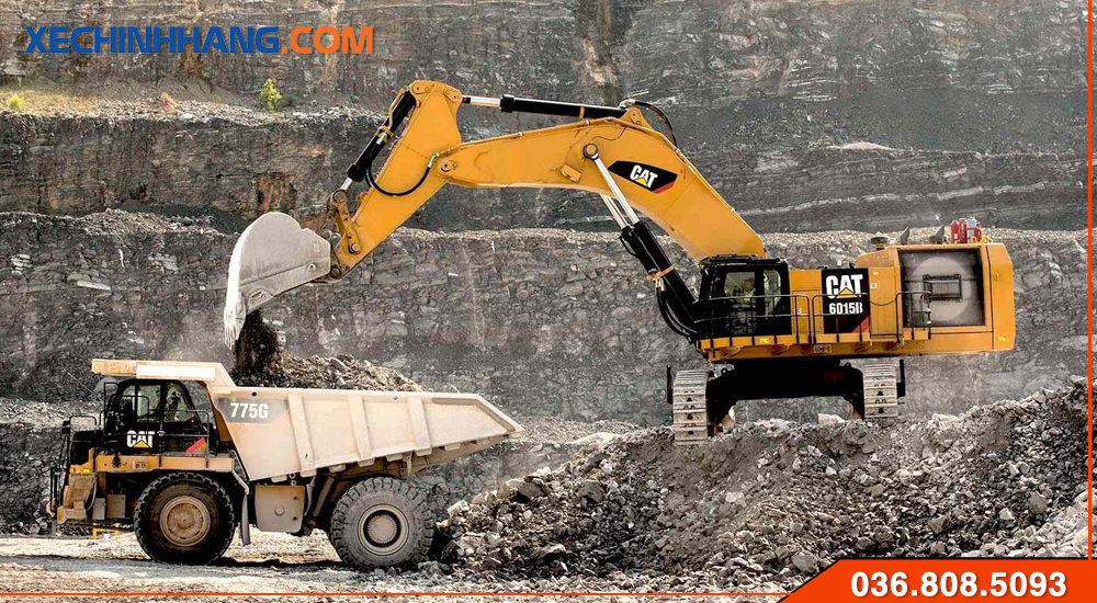 Máy xúc đào Caterpillar 6015B khai mỏ đá