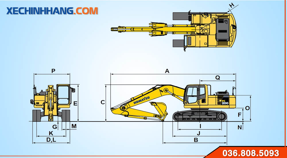 Thông số kỹ thuật máy xúc Komatsu 200-8