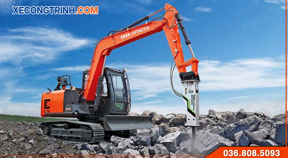 Máy xúc Hitachi 70 kèm búa máy